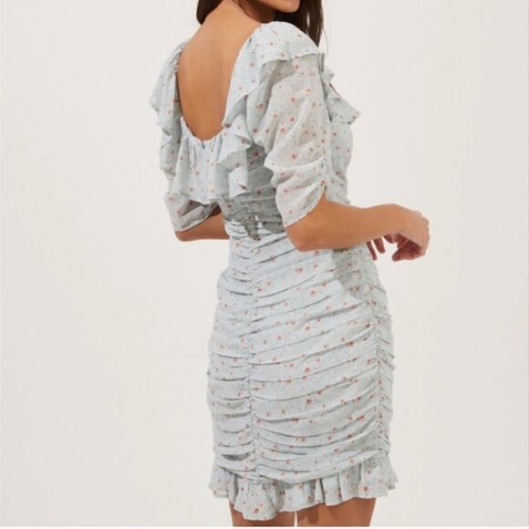 ASTR THE LABEL Teal Floral Ditsy Ruched Mini Dress Sz S - Picture 2 of 10